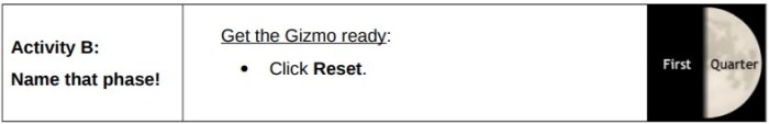 Phases of the moon gizmo answers