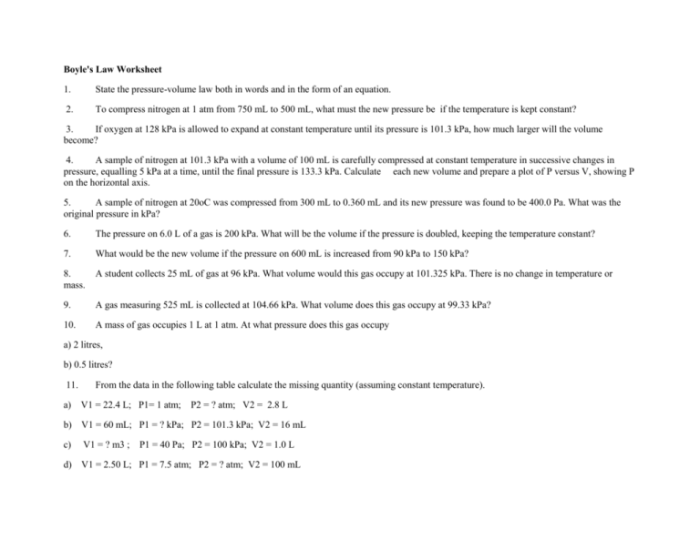 Worksheet boyle's law ws #1 pressure and volume answers