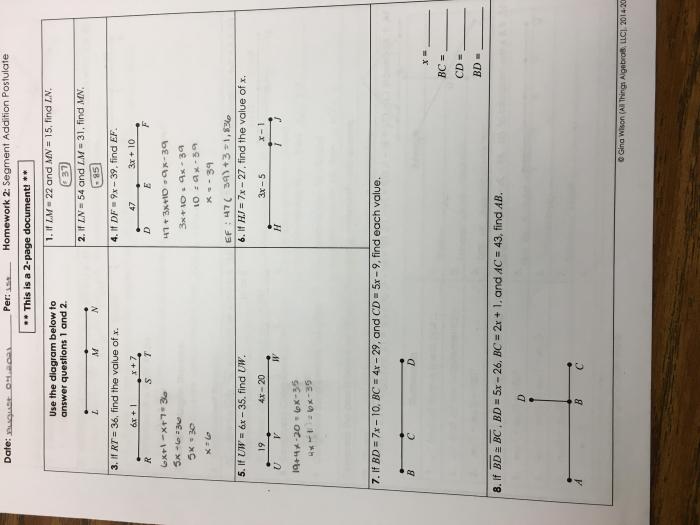 Unit 1 homework 2 segment addition postulate