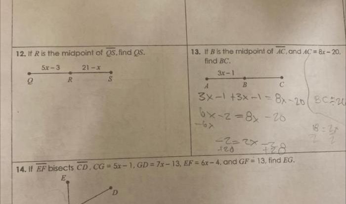 Unit 1 homework 2 segment addition postulate